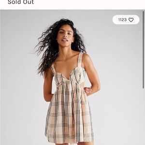Free People Bridget Plaid Mini Dress in Peach, Cream, and Black